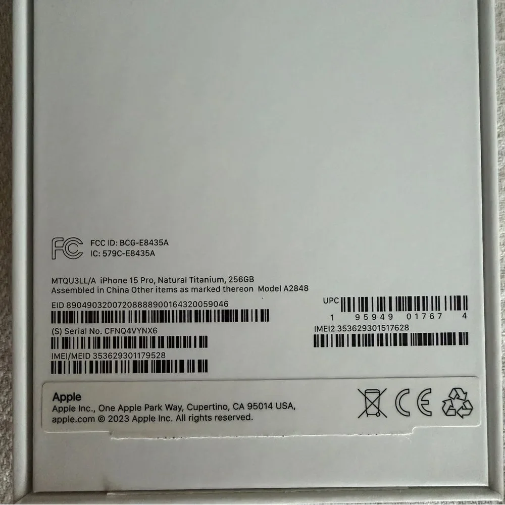 Apple Iphone 15 Pro Box Only with stickers